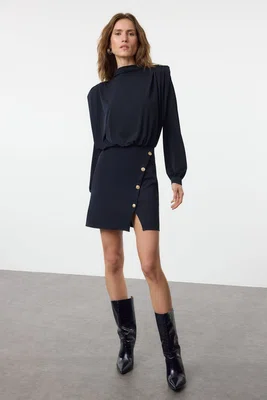 Trendyol Navy Blue Plain Padded Mini Woven Dress