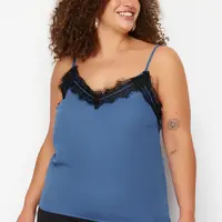 Trendyol Curve Indigo Strappy Lace Woven Plus Size Blouse