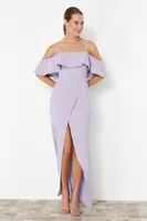Trendyol Lilac Flounced Woven Long Evening Dress