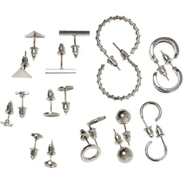 Náušnice 10-pack - stříbrné barvy