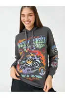 Koton Hooded Sweatshirt Slogan Printed Long Sleeve With Fleece Inside