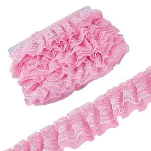 20M Double Layer Polyester Pleated Flower Lace Trim Ribbon