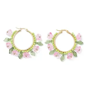 Glass Flower Hoop Earrings
