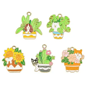 25Pcs 5 Styles KC Gold Plated Alloy Enamel Pendants