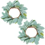 2Pcs Cloth Artificial Leaf Candle Rings Wreath