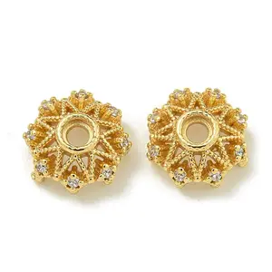 Rack Plating Brass Micro Pave Clear Cubic Zirconia Bead Caps