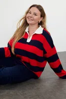 Trendyol Curve Multicolored Polo Neck Striped Knitwear Sweater