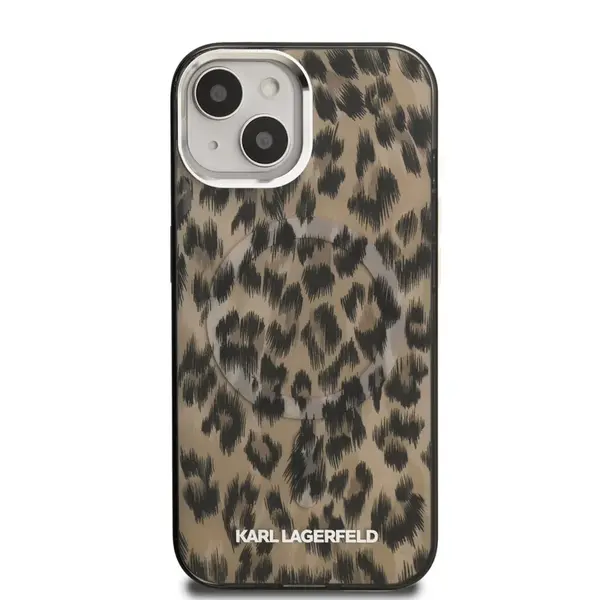 Zadní kryt Karl Lagerfeld IML Leopard MagSafe pro Apple iPhone 15, hnědá