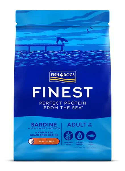 FISH4DOGS Granule malé pro dospělé psy Finest sardinka se sladkými bramborami 1,5 kg, 1+