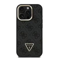 Zadní kryt Guess PU 4G Strass Triangle Logo Stand Camera Frame MagSafe Zadní pro Apple iPhone 15 Pro, černá