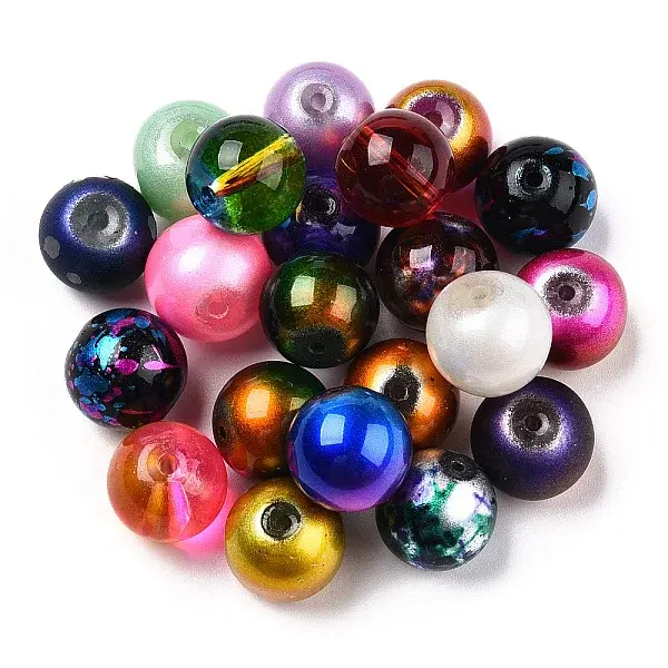 Mixed Style & Mixed Color Round Spray Painted Glass Beads