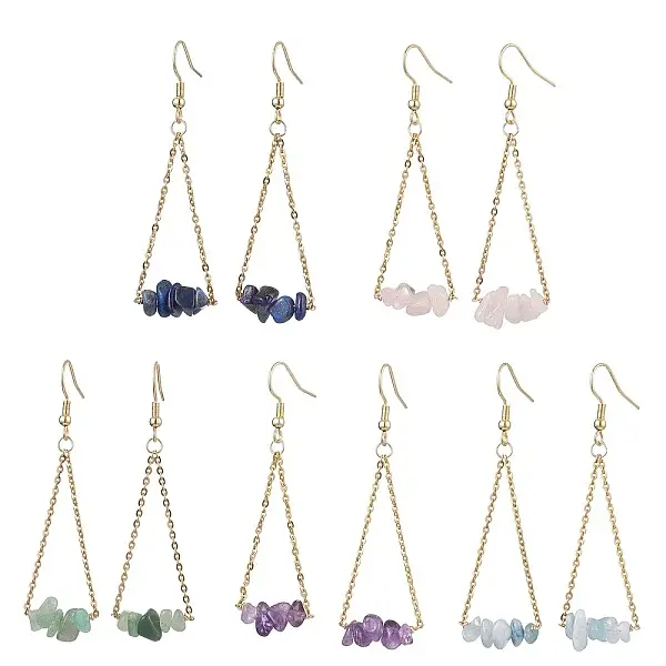 5Pair Natural Gemstone Dangle Earrings