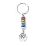 Tibetan Style Alloy Flat Round with Tree of Life Keychain