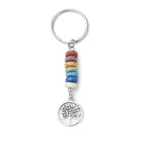 Tibetan Style Alloy Flat Round with Tree of Life Keychain