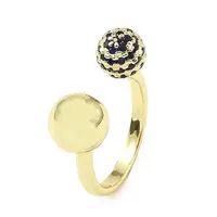 Cubic Zirconia Round with Flower Open Cuff Ring