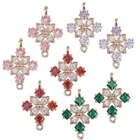 Copper plated gold+zircon square four petal flower connector DIY accessories