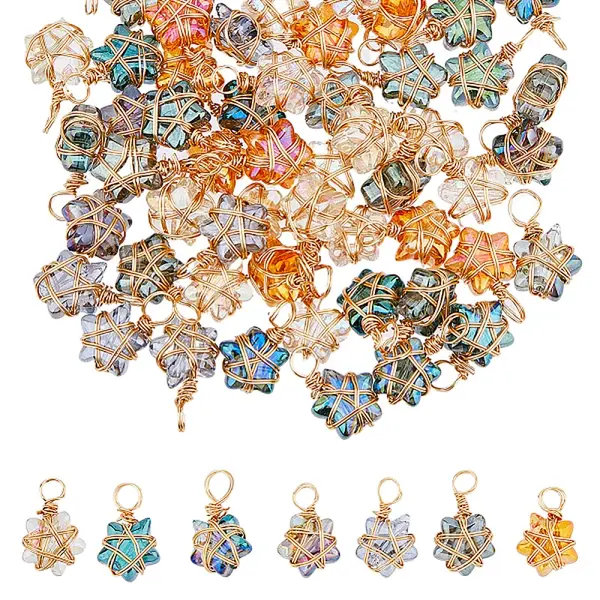 70Pcs 7 Color Copper Wired Wrapped Glass Pendants