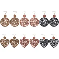 6 Pairs 6 Styles Wood Dangle Earrings with Iron Earring Pins