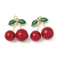 Alloy Green Enamel & Resin Cherry Pendants