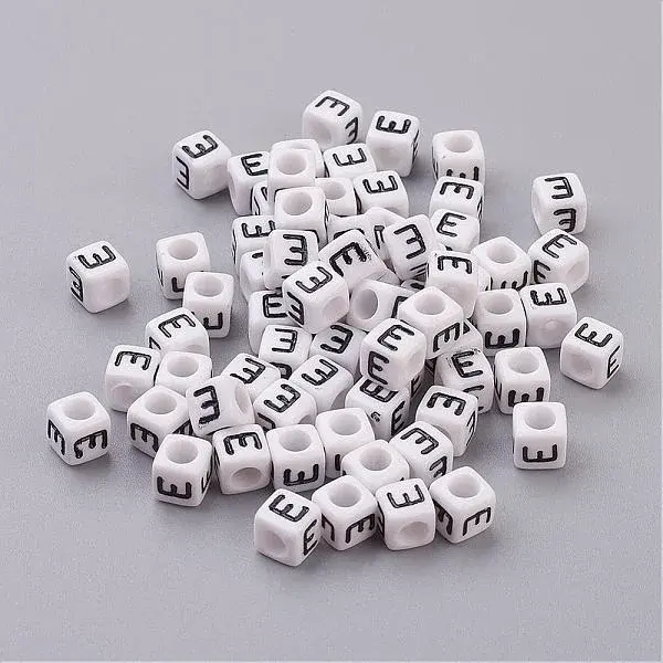 White Letter E Cube Acrylic Beads