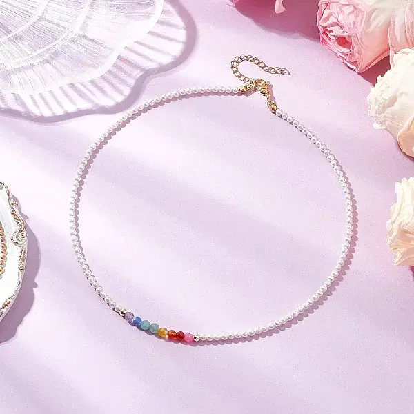 3mm Round Chakra Gemstone & Shell Pearl Beaded Necklaces for Women