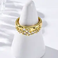 Brass Micro Pave Clear Cubic Zirconia Cuff Rings for Women