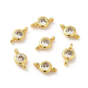 Rack Plating Brass Pave Clear Cubic Zirconia Connector Charms