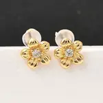 Brass Micro Pave Clear Cubic Zirconia Flower Stud Earrings