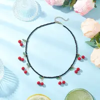 Natural Dyed Mashan Jade Red Cherry Pendant Glass Seed Beaded Necklaces for Women