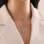 304 Stainless Steel Enamel Sun Eye Pendant Double Layer Necklaces for Women