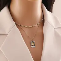 304 Stainless Steel Enamel Sun Eye Pendant Double Layer Necklaces for Women