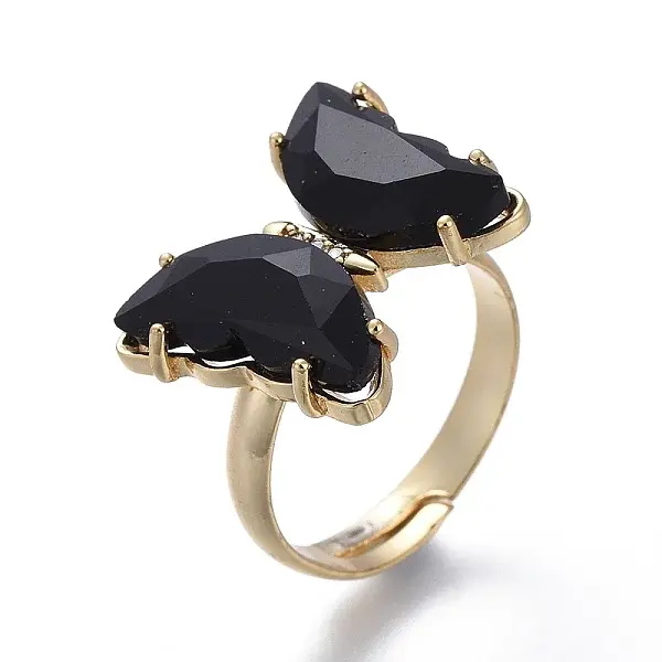 Adjustable Brass Glass Finger Rings