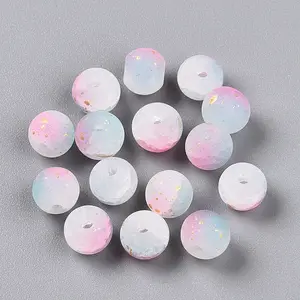 Frosted Baking Painted Crackle Glass Beads with Glitter Powder