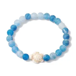 Dyed Natural Weathered Agate Round Beads Stretch Bracelets