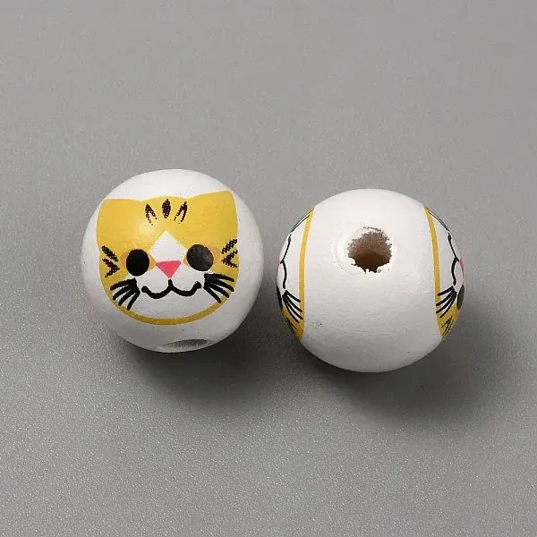 Printed Cat Wood European Beads