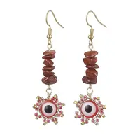 Evil Eye Natural Red Jasper Chip & Seed Beads Dangle Earrings