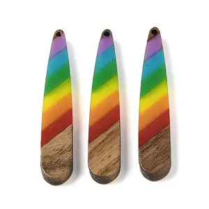 Pride Rainbow Theme Resin & Walnut Wood Pendants