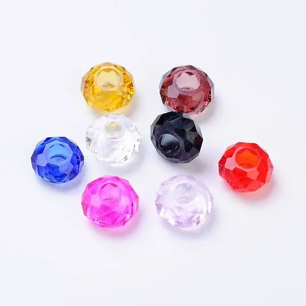 Mixed Color Glass Faceted Rondelle Spacer Large Hole Charms Beads Fit European Bracelets