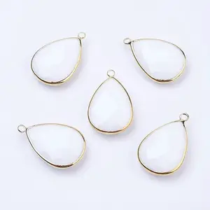 Golden Tone Brass Glass Teardrop Pendants