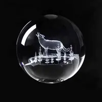 Glass 3D Laser Engraved Wolf Crystal Ball