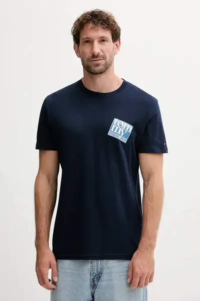Bavlněné tričko Tommy Jeans pánské, tmavomodrá barva, s potiskem, DM0DM22127