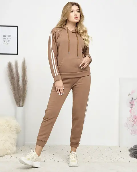 Resti Brown women's insulated tracksuit set with stripes - Clothing
