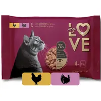 My Love SET kapsičky pre mačky s kuracím mäsom v omáčke, s morčacím v omáčke 4 x 85 g (2381)