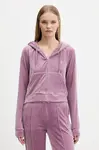 Velurová mikina Juicy Couture dámská, fialová barva, s kapucí, hladká, JCWAS225306