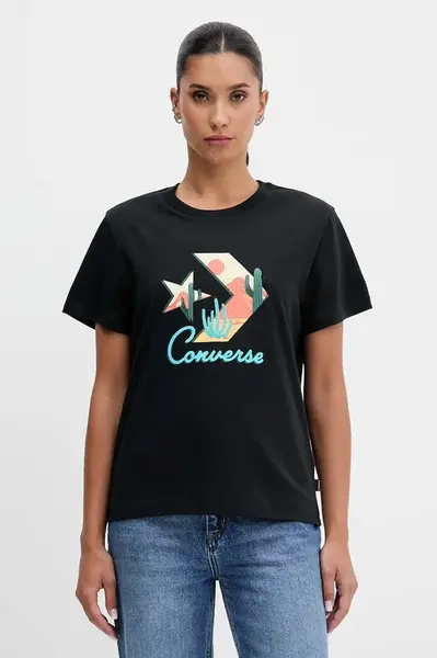 Bavlněné tričko Converse dámské, černá barva, CVW5T240
