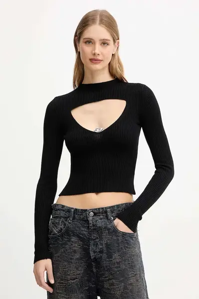 Vlněný svetr Diesel M-OLINA dámský, černá barva, s pologolfem, A18904.0PLBF