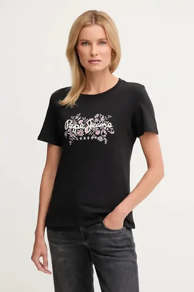Bavlněné tričko Pepe Jeans dámské, černá barva, PL5000049