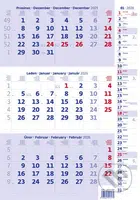 Tříměsíční kalendář modrý s poznámkami 2026 - nástěnný kalendář