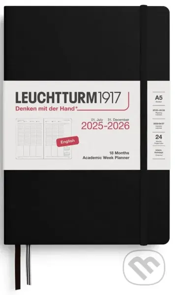 Academic Week Planner 2026 Medium (A5) 18 Months Black