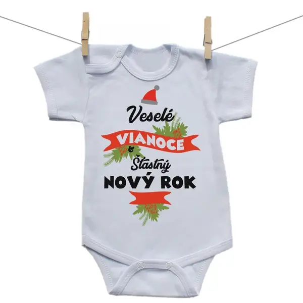 Boodyy Body s krátkym rukávom Veselé Vianoce a šťastný nový rok 68 (3-6 mesiacov)